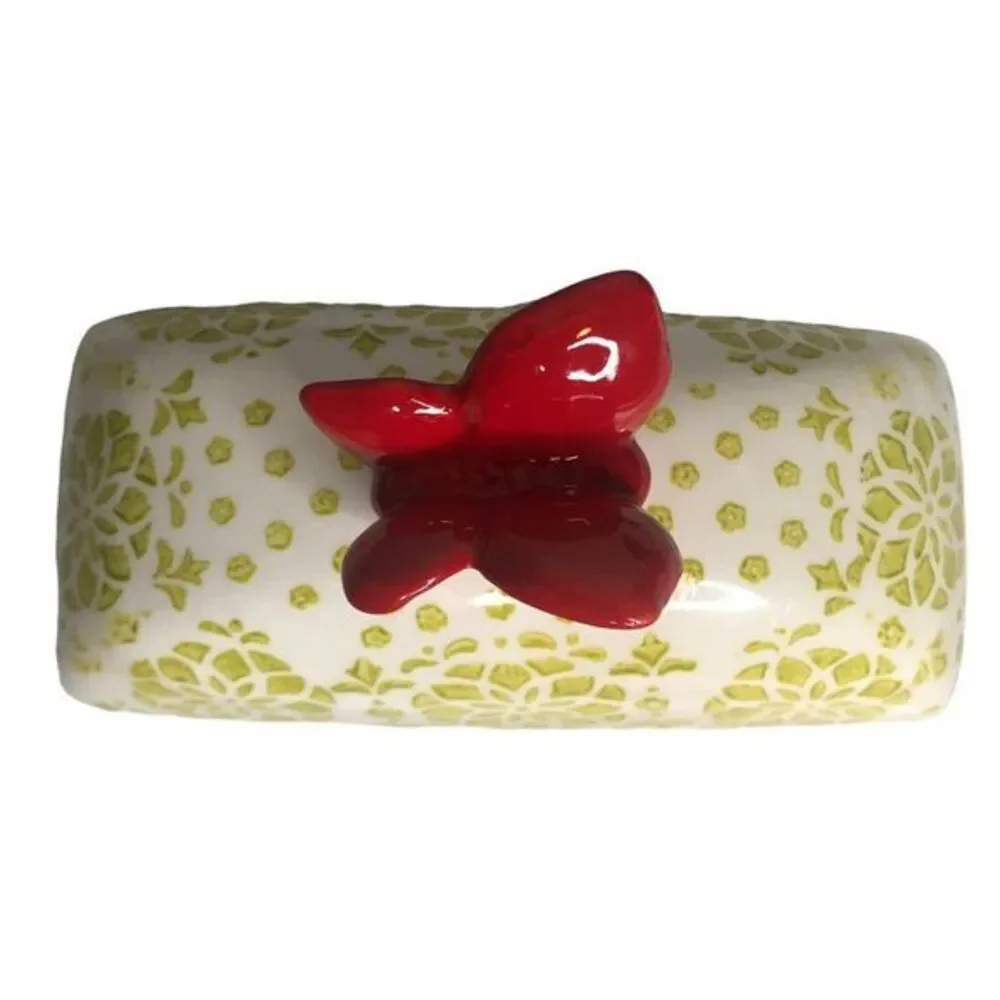 Pier 1 Hand Painted Ceramic‎ Stoneware Butterfly Butter Dish